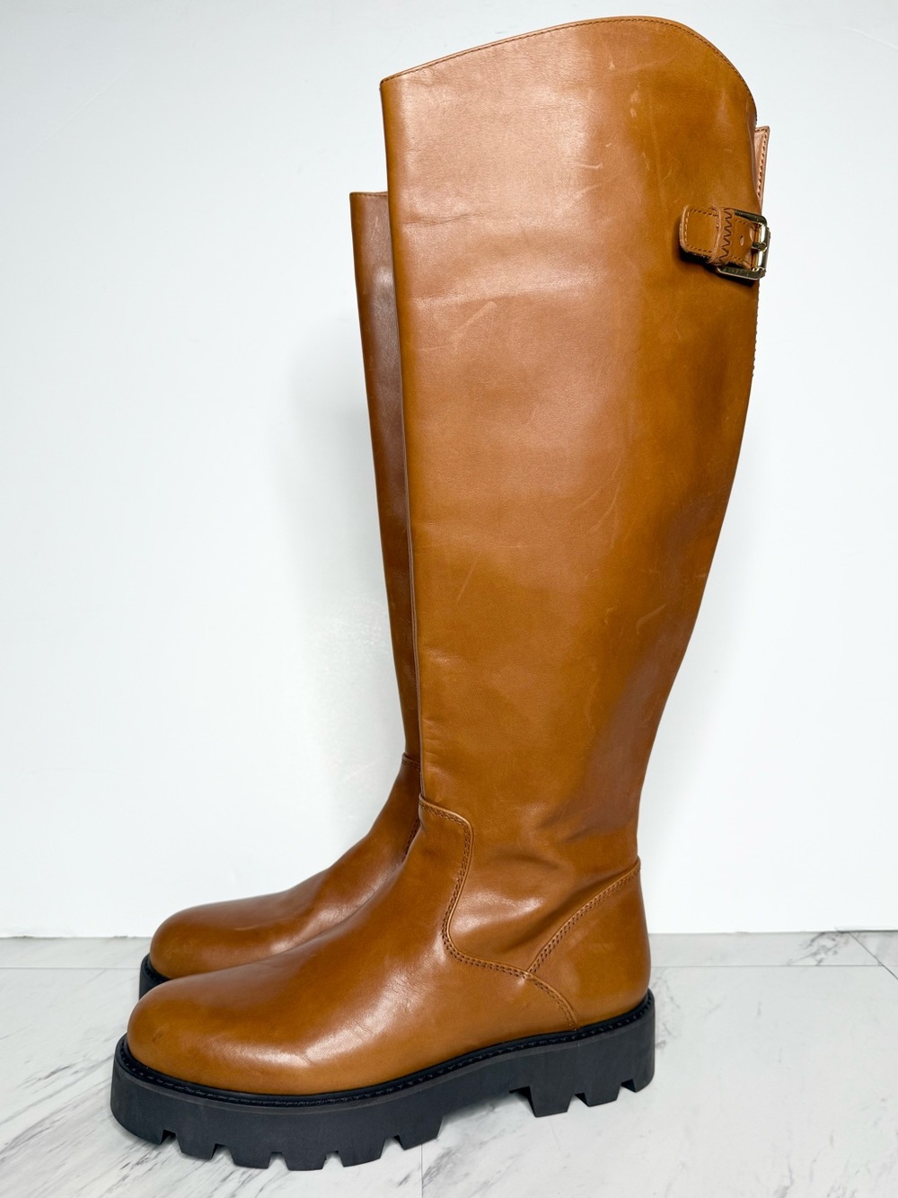 Franco Sarto Balin Chunky Sole Brown Leather Tall Boot 8M